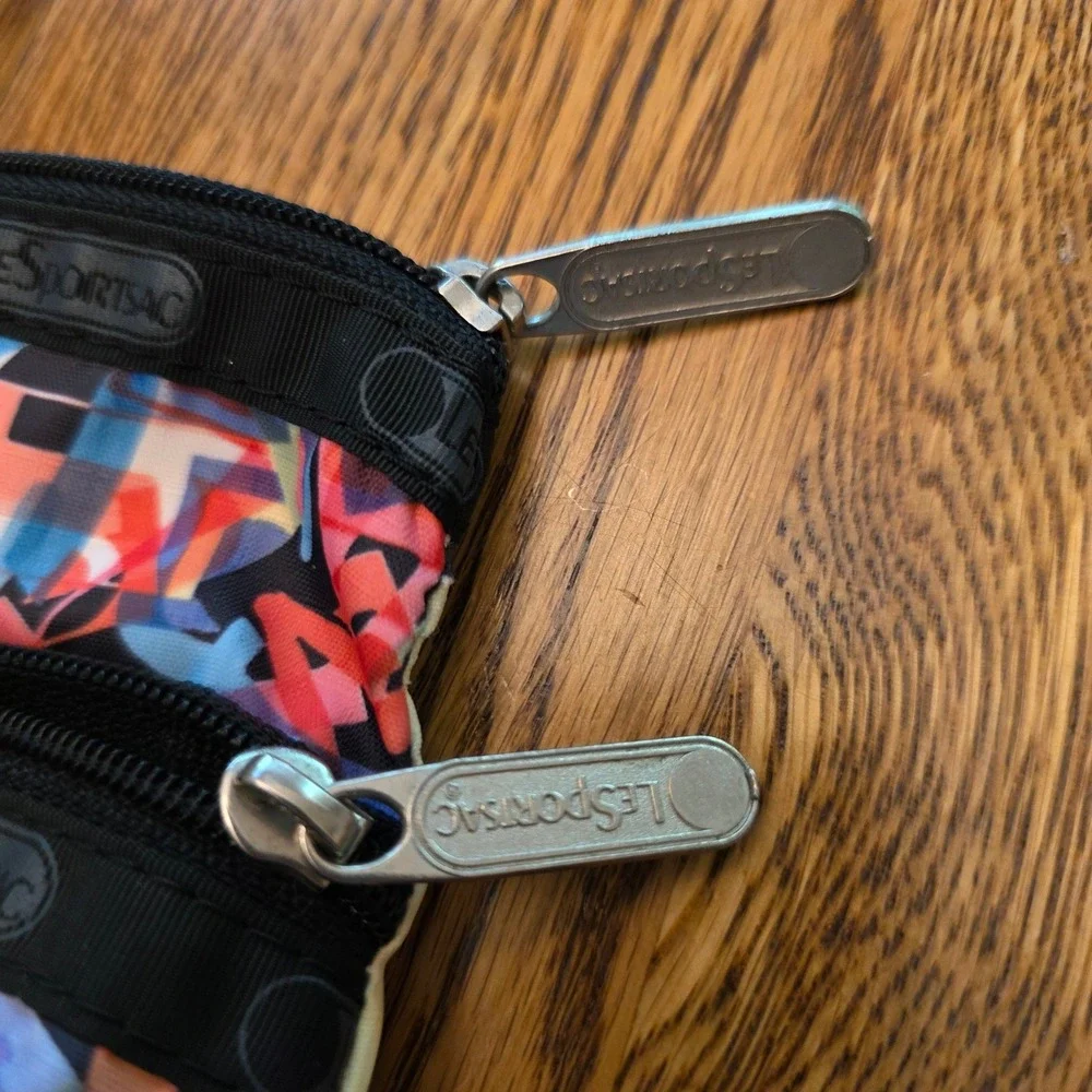LeSportsac Alphabet Typography Print Nylon Cosmetic Pouch Bag Made in USA Multi